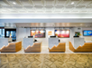 Friendly service begins at the convenient front desk tables.