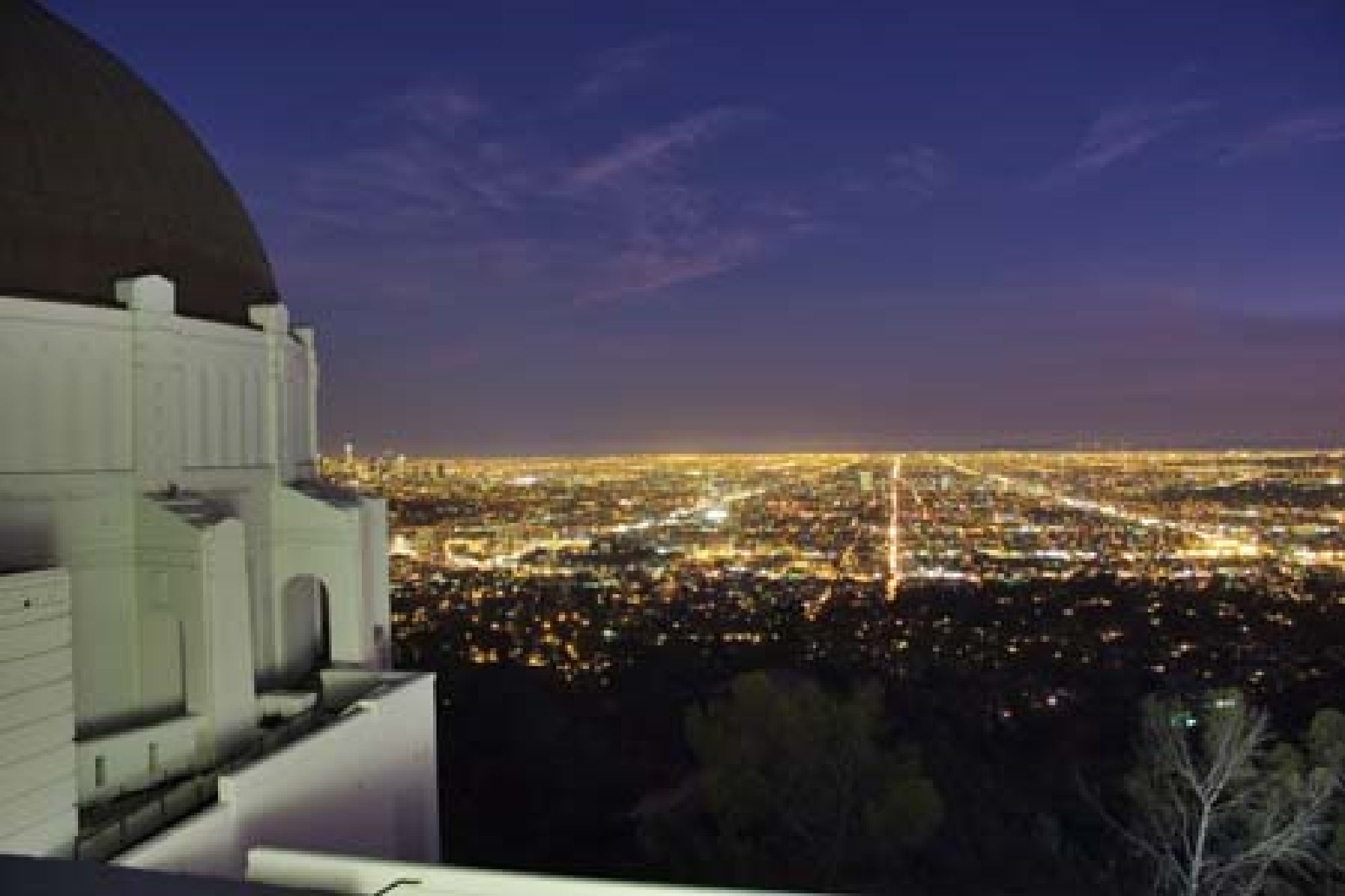 Griffith Observatory evening view of skyline