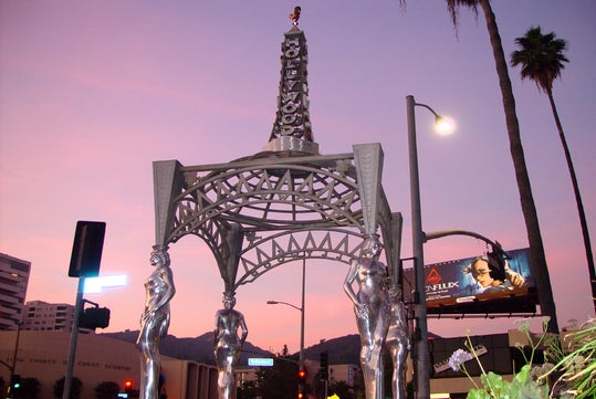 The stunning silver Art Deco gazebo of The Four Ladies of Hollywood monument.
