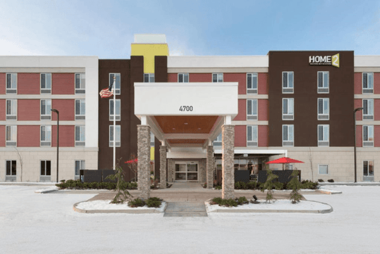 Beautiful landscaped hotel exterior.