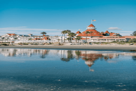 Majestic beachfront hotel exterior.