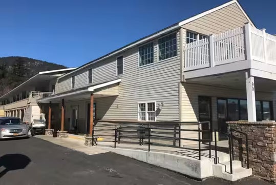 Hotel exterior on a bright, sunny day