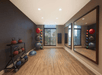 Fitness facility with yoga gym balls and weights.