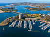 Aerial view of the resort and Mission Bay.
