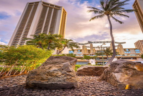 Resort exterior with beautiful greenery.