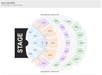 Seating chart for The Colosseum at Caesars Palace showing sections 101-107, 201-205, and 301-305 around the stage, with mezzanine overhang areas indicated.