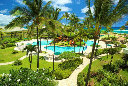 Cozy outdoor pool surrounded with trees.