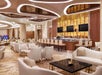 Well-lit and spacious on-site bar with plenty of seating options.