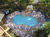 Top view of the outdoor pool set up for a private event.