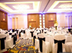 Banquet dining set up for an event.