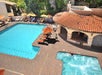 Aerial view of the pool and hot tub.