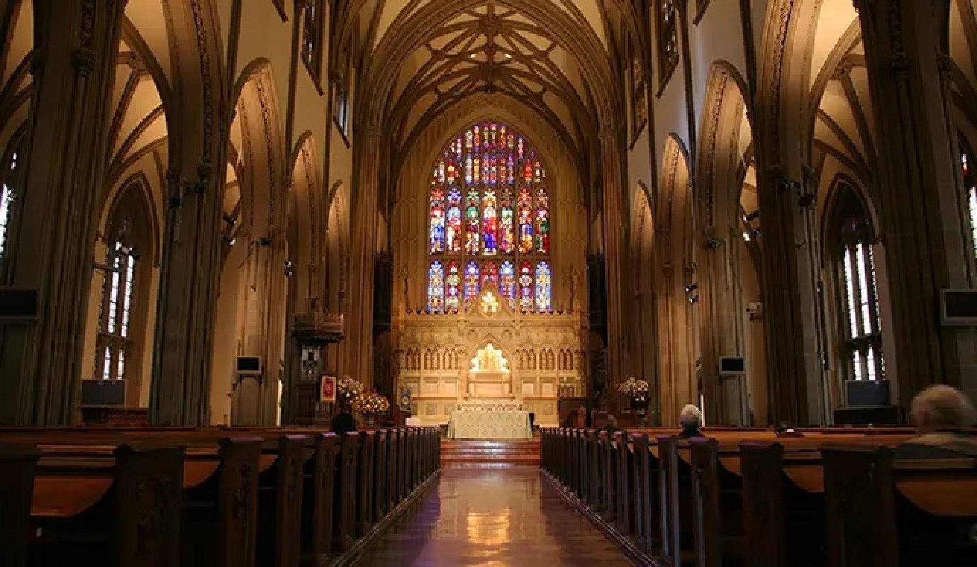 The stunning stained glass inside historic Trinity Church.