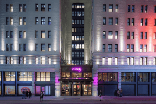 Exterior view of the hotel.