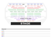 Seating chart with color-coded sections showing price levels P1 to P6, a premium area in the center, and the stage at the front.