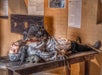 A man screaming with a cage of rats tied to his chest eating his flesh on display at the Medieval Torture Museum in St. Augustine, Florida.