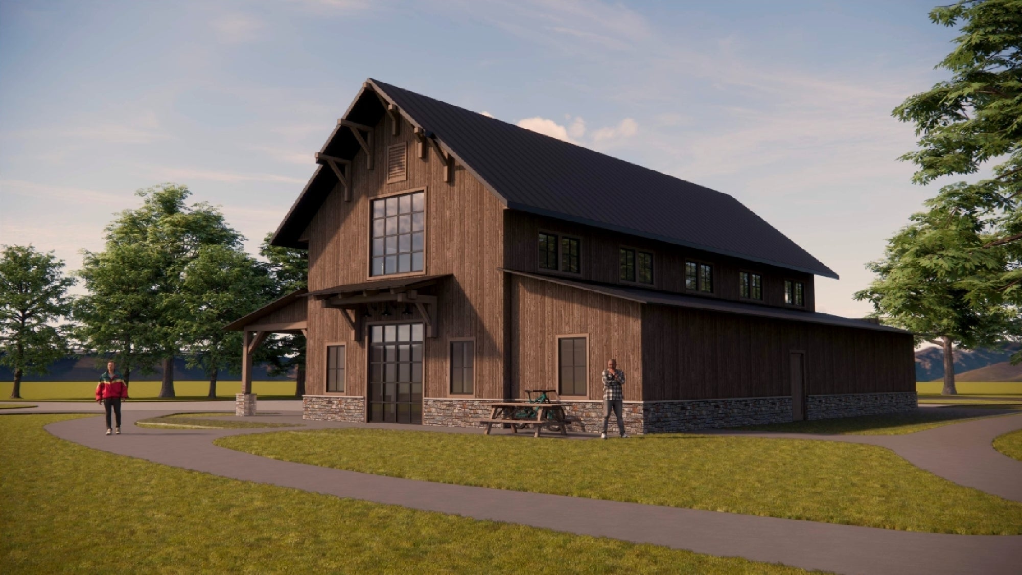 Rustic-modern basecamp at WildSide Adventure Park.
