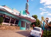 Exterior view of the 50s themed restaurant Coasters at Michigan's Adventure in Grand Rapids, Michigan.