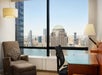 Work desk, city view, chair at Millennium Hotel, NY.
