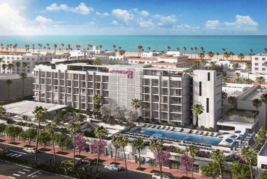 Aerial view of Moxy Miami South Beach, FL.