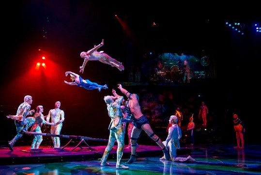 Acrobatic scene at Mystère Cirque Du Soleil show in Las Vegas, Nevada.