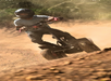 A person wearing a helmet and protective gear rides an off-road electric scooter on a dusty dirt trail.