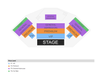 Seating chart of an event venue. Sections include VIP (blue), Premium (purple), General Admission (orange), and GA Rear (green) around a central stage. A legend in the bottom left specifies each section.