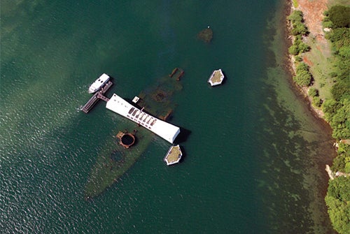 USS Arizona Memorial - Aerial Shot - Pearl Harbor City Tour in Honolulu, Hawaii