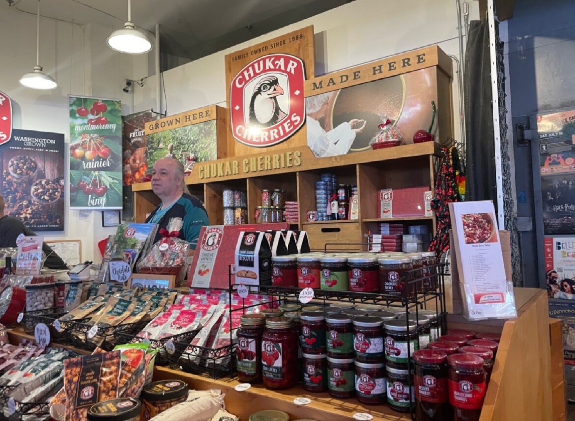 An array of food choices you can take home from Chukar Cherries as one of Taste Pike Place Market Tour stop in Seattle, WA.