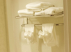 Fresh towels inside a guest bathroom.