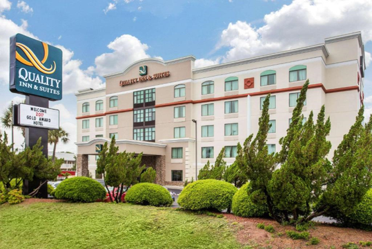 Exterior view of the hotel.