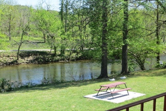 Picnic table near the river.