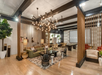 Beautifully decorated common area with a sofas and elegant lighting fixtures.