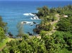 An ariel view of the road and coastline on the Road to Hana tour in Maui Hawaii, USA.