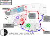Map of transportation routes and drop-off points at American Dream, showing parking lots, the Izod Center, and designated areas for buses and vans.