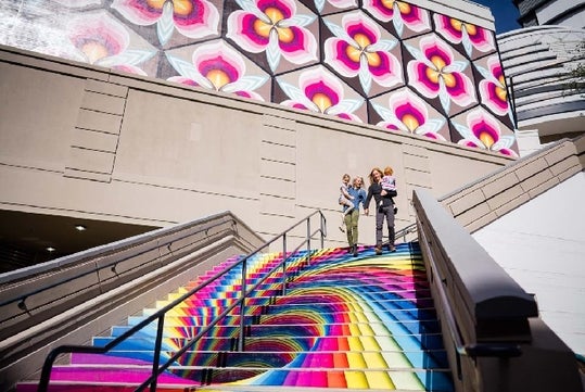 Colorful Mountain Staircase Mural Painting at Downtown Salt Lake Utah