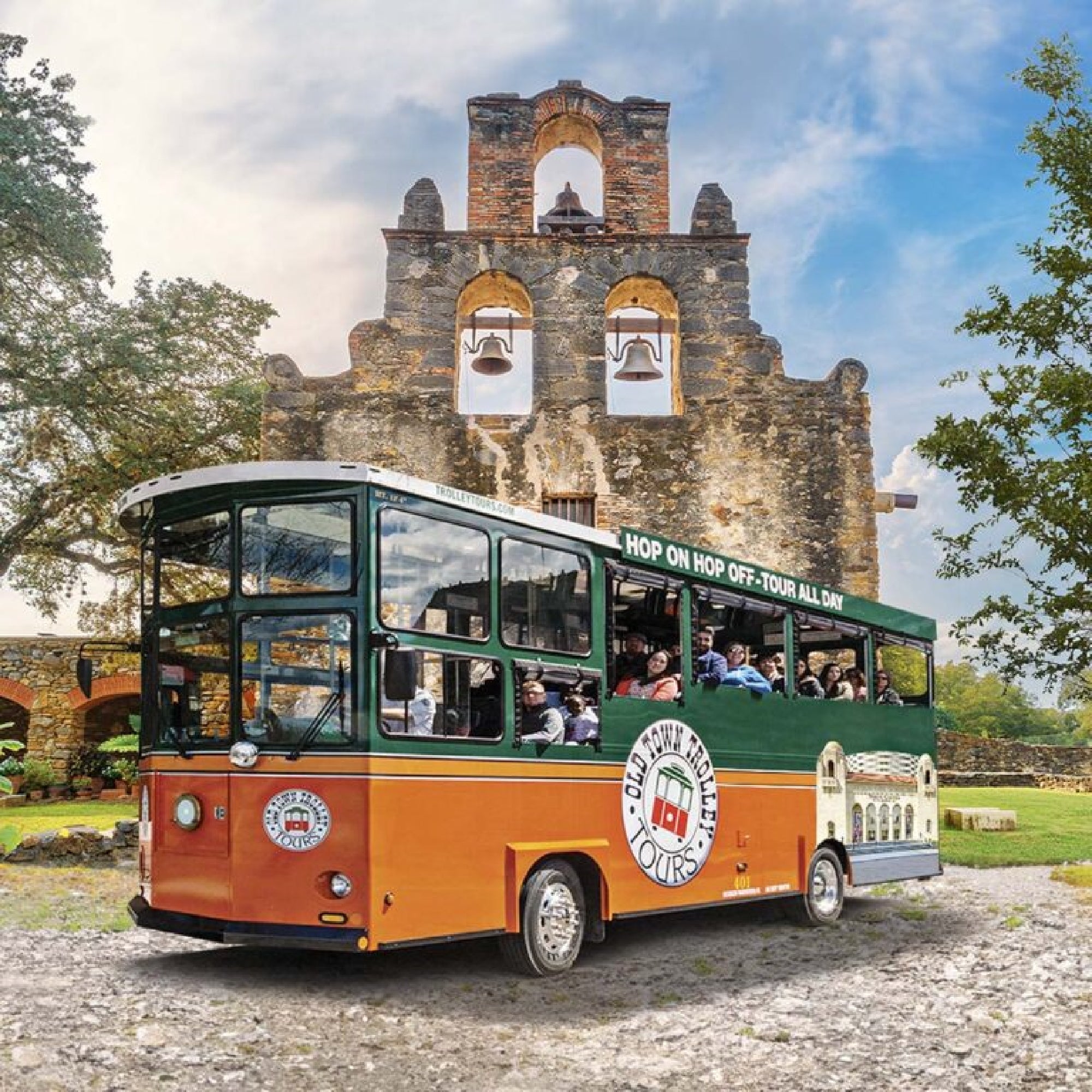 Historic San Antonio missions along the trolley tour route.