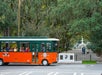 Trolley tour passing the iconic Forsyth Park fountain.