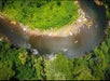 An aerial view of the kayaks making a mini stop to enjoy and getting soaked in the Wailua River.