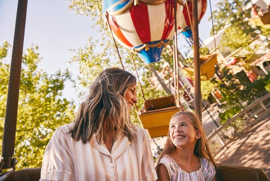 Mother and daughter riding the balloon ride at Silver Dollar City