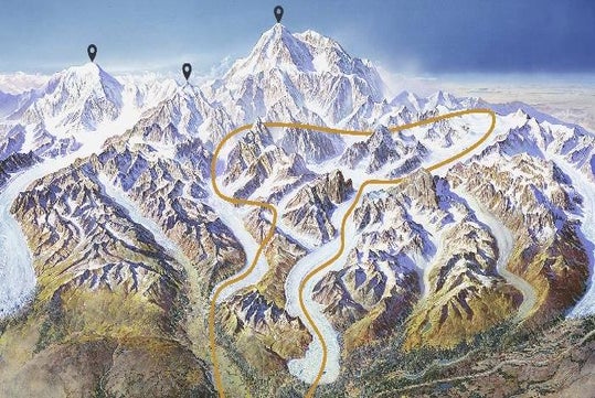 Typical flight map of the Southside Explorer Tour with Talkeetna Air Taxi in Anchorage, Alaska.