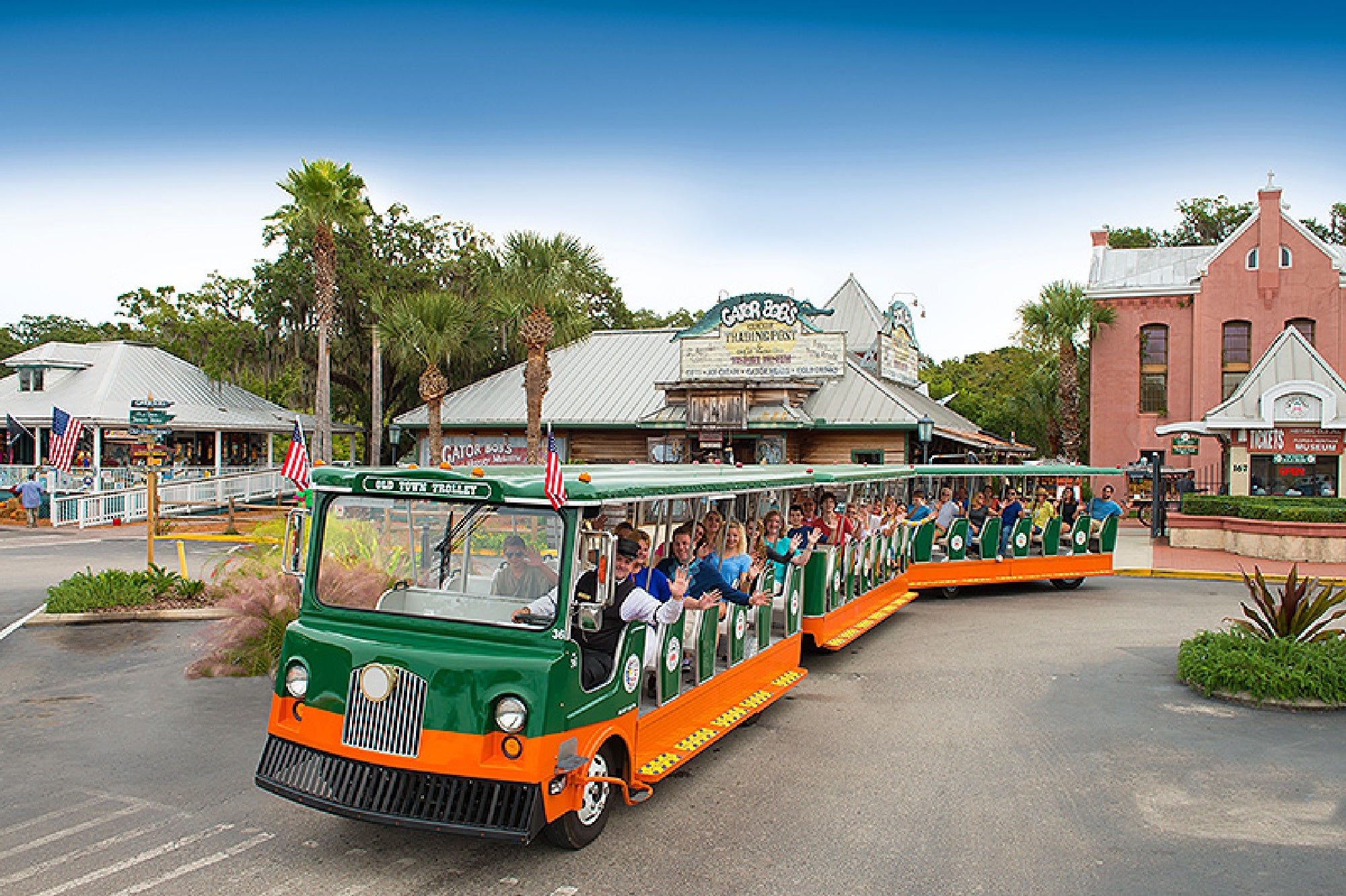 Sightseeing passengers enjoying the ride near the Old Jail.