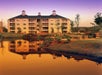 View of the pond with the hotel in the background.