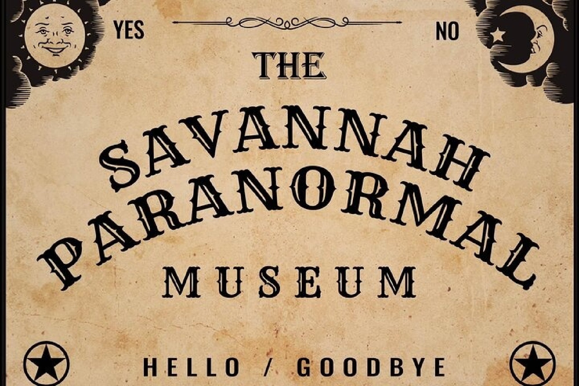 Savannah Paranormal Museum logo styled like a spirit board.