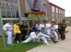 Elvis tribute artists pose in front of Dick Clark's American Bandstand Theater.