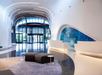 Space-themed lobby area