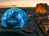 Hotel exterior and Las Vegas Sphere.