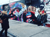 Guests stopping to take photos next to this wall of street art on the Williamsburg Bits Brooklyn Food Tour in Brooklyn NY, USA.
