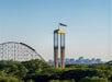 Aerial view of the Detonator drop ride at Worlds of Fun amusement park in Kansas City, MO