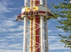 People sitting on the Detonator drop ride waiting for it to drop at Worlds of Fun amusement park in Kansas City, Missouri.