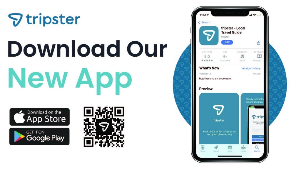 Tripster’s new app displayed on a smartphone screen, available for download on the App Store and Google Play.
